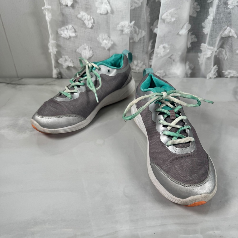 Vionic Lace Up Sneakers Grey Teal Comfort Cushioned Tie Dye Laces Size 7.5